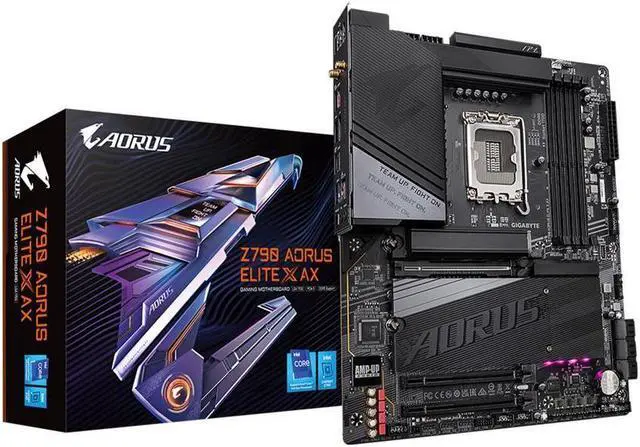 Main image of GIGABYTE Z790 AORUS ELITE X AX Intel LGA 1700 Socket supports 13th , 14th gen Intel Z790 X ATX Motherboard with DDR5, 4 M.2, PCIe 5.0, USB 3.2 Type-C, Wi-Fi 6E, 2.5GbE LAN, Q-Flash Plus, EZ-Latch Plus