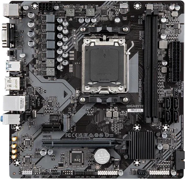 Alt view image 2 of 5 - GIGABYTE A620M S2H AM5 LGA 1718 AMD A620 M-ATX Motherboard, DDR5, Single M.2, PCIe 4.0, USB 3.2 Gen1, Realtek 1GbE LAN, Q-Flash Plus, PCIe EZ-Latch