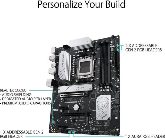 Alt view image 3 of 5 - ASUS PRIME B650-PLUS AMD B650 AM5 Ryzen Desktop 9000 8000 and 7000 ATX motherboard, DDR5, PCIe 5.0 M.2, 2.5Gb LAN, DP, HDMI®, SATA 6Gbps, USB 3.2 Gen 2 & 1 Type-C®, BIOS FlashBack, USB4® support