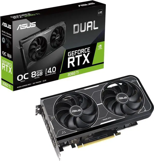 Main image of ASUS Dual NVIDIA GeForce RTX 3060 Ti OC Edition Graphics Card (PCIe 4.0, 8GB GDDR6X memory, HDMI 2.1, DisplayPort 1.4a, 2-slot design, Axial-tech fan design, 0dB technology) DUAL-RTX3060TI-O8GD6X