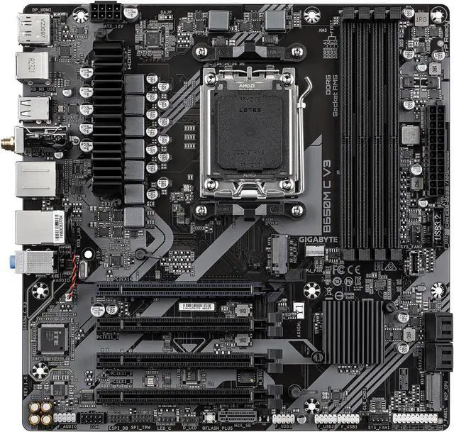 Alt view image 2 of 4 - GIGABYTE B650M C V3 (rev. 1.0) AM5 LGA 1718 AMD B650 M-ATX Motherboard, DDR5, PCIe 4.0 M.2, PCIe 4.0, USB 3.2 Gen1 Type-C, 1GbE LAN, Q-Flash Plus, EZ-Latch