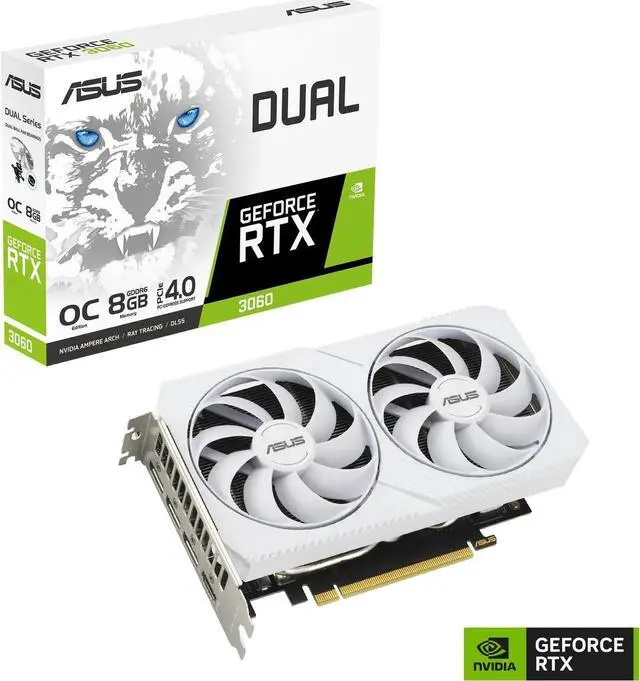 Main image of ASUS Dual GeForce RTX 3060 White OC Edition 8GB GDDR6 (PCIe 4.0, 8GB GDDR6, HDMI 2.1, DisplayPort 1.4a) DUAL-RTX3060-O8G-WHITE