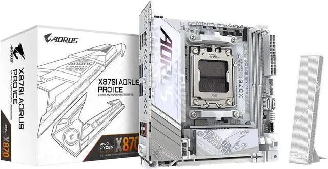 Main image of GIGABYTE X870I AORUS PRO ICE AMD AM5 LGA 1718 Motherboard, Mini-ITX, DDR5, 2x M.2, PCIe 5.0, USB-C, WIFI7, 2.5GbE LAN, EZ-Latch