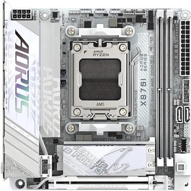 Alt view image 2 of 8 - GIGABYTE X870I AORUS PRO ICE AMD AM5 LGA 1718 Motherboard, Mini-ITX, DDR5, 2x M.2, PCIe 5.0, USB-C, WIFI7, 2.5GbE LAN, EZ-Latch