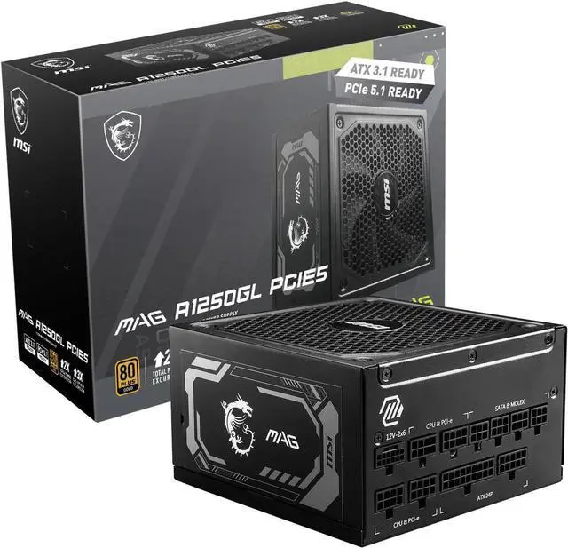 Main image of MSI - MAG A1250GL PCIE 5, 80 GOLD Fully Modular Gaming PSU, 12V-2×6 Cable, ATX 3.1 & PCIE 5.1 Ready, 1250W Power Supply