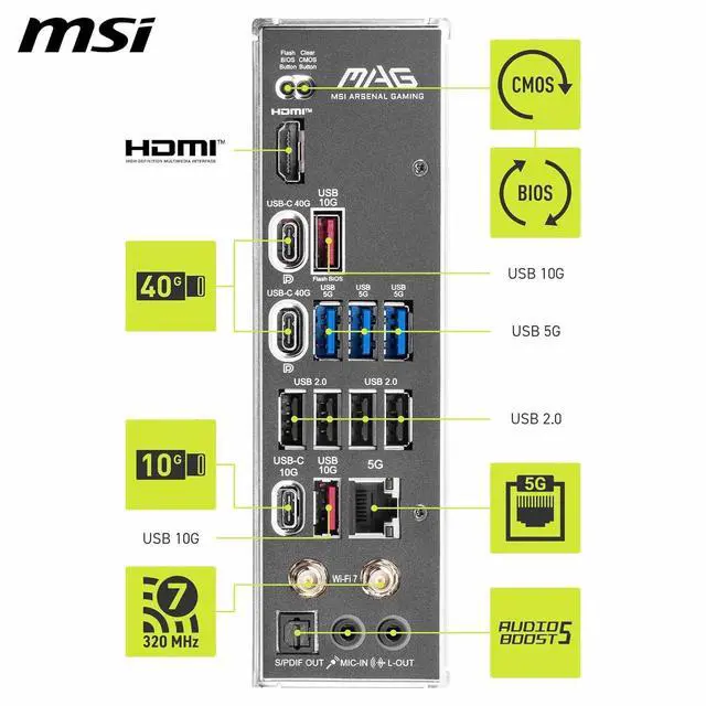 Alt view image 6 of 6 - MSI MAG MAG X870E TOMAHAWK WIFI AM5 AMD X870E SATA 6Gb/s M.2 DDR5 Wi-Fi 7 5G LAN ATX Motherboards