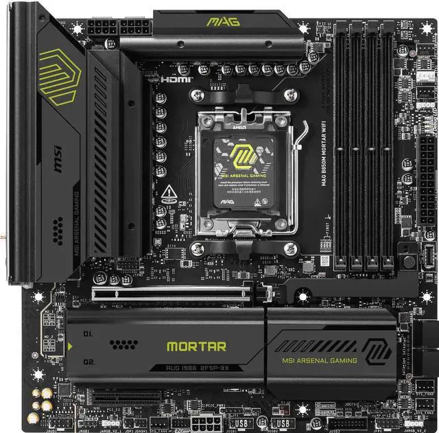Alt view image 2 of 6 - MSI MAG B850M Mortar WiFi Motherboard, mATX - Supports AMD Ryzen 9000/8000 / 7000 Processors, AM5-60A SPS VRM, DDR5 Memory Boost 8200+ MT/s (OC), PCIe 5.0 x16, M.2 Gen5, Wi-Fi 7, 5G LAN
