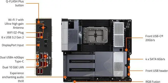 Alt view image 5 of 5 - GIGABYTE TRX50 AI TOP sTR5 AMD TRX50 EATX Motherboard - DDR5, PCIe 5.0 M.2, PCIe 5.0, USB4 Type-C, Wi-Fi 7, Marvell 10GbE