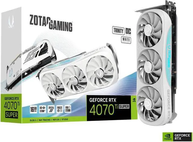 Main image of ZOTAC GAMING GeForce RTX 4070 Ti SUPER Trinity OC White Edition DLSS 3 16GB GDDR6X 256-bit 21 Gbps PCIE 4.0 Gaming Graphics Card, IceStorm 2.0 Advanced Cooling, SPECTRA RGB Lighting, ZT-D40730Q-10P