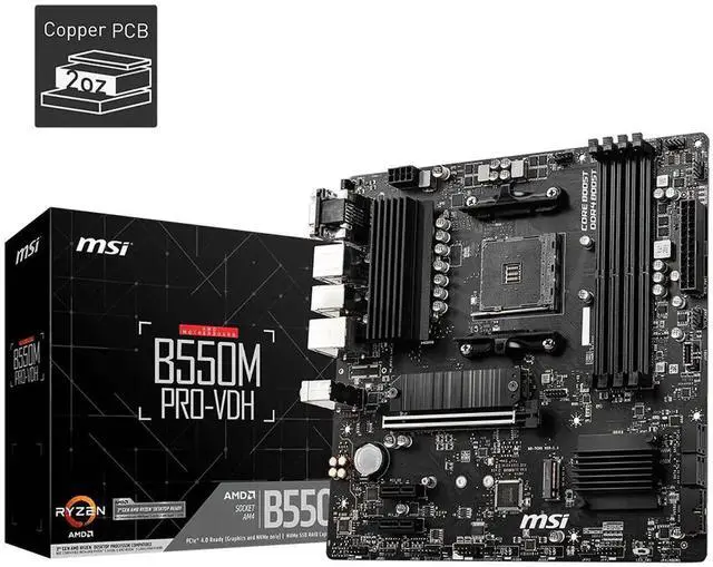 Main image of MSI B550M PRO-VDH Micro-ATX Motherboard - AMD AM4, Ryzen 5000/4000/3000 Ready, PCIe 4.0, Dual M.2, USB 3.2 Gen 1, 2.5G LAN, Realtek Audio
