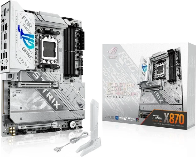 Main image of ASUS ROG STRIX X870-A GAMING WIFI AMD AM5 X870 ATX motherboard 16+2+2 power stages, Dynamic OC Switcher, Core Flex, DDR5 AEMP, WiFi 7, 4x M.2, PCIe 5.0, Q-Release Slim, USB4, AI OCing & Networking