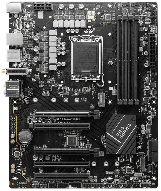 Alt view image 2 of 5 - MSI PRO B760-VC WiFi II ProSeries Motherboard (Supports 12th/13th/14th Gen Intel Processors, LGA 1700, DDR5, PCIe 4.0, M.2, 2.5Gbps LAN, USB 3.2 Gen2, Wi-Fi 7, Bluetooth 5.4, ATX)