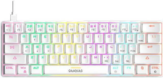 Alt view image 6 of 7 - HERMES E4 Combo 60% White Mechanical Keyboard (Red Switches), mouse, and pad, USB type-C cable