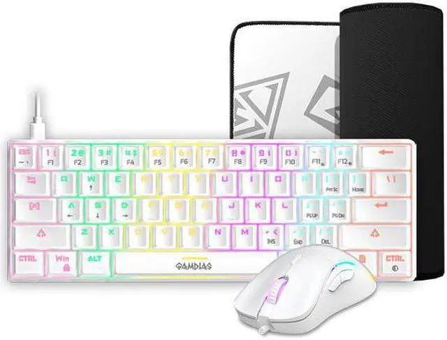 Main image of HERMES E4 Combo 60% White Mechanical Keyboard (Red Switches), mouse, and pad, USB type-C cable