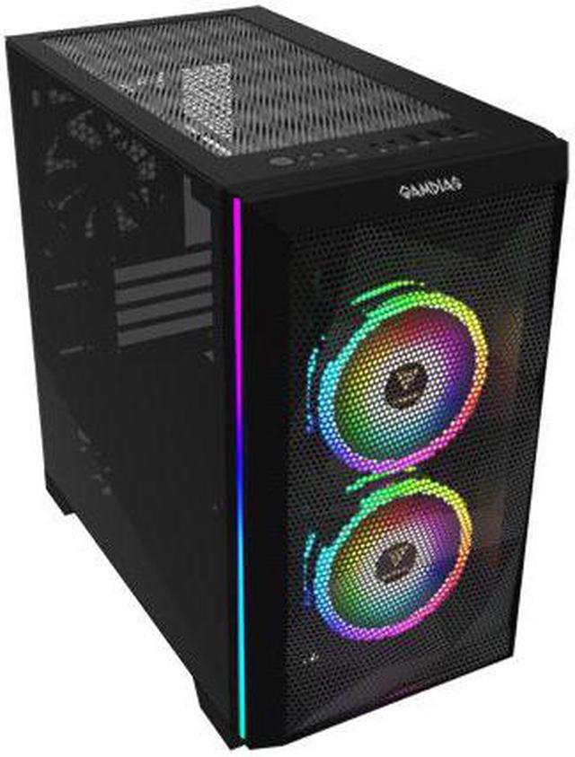 Alt view image 2 of 7 - Gamdias ATHENA M2 LITE mesh case ITX mini-ITX mATX Micro-ATX, Tempered glass, 2x 120mm ARGB fans 5v-3pin sync, plus 1x 120mm rear fan.