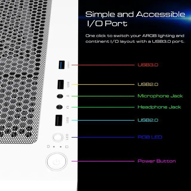Alt view image 6 of 8 - Gamdias TALOS E3 WHITE, Tempered glass, 3x 120mm ARGB fans 5v-3pin sync