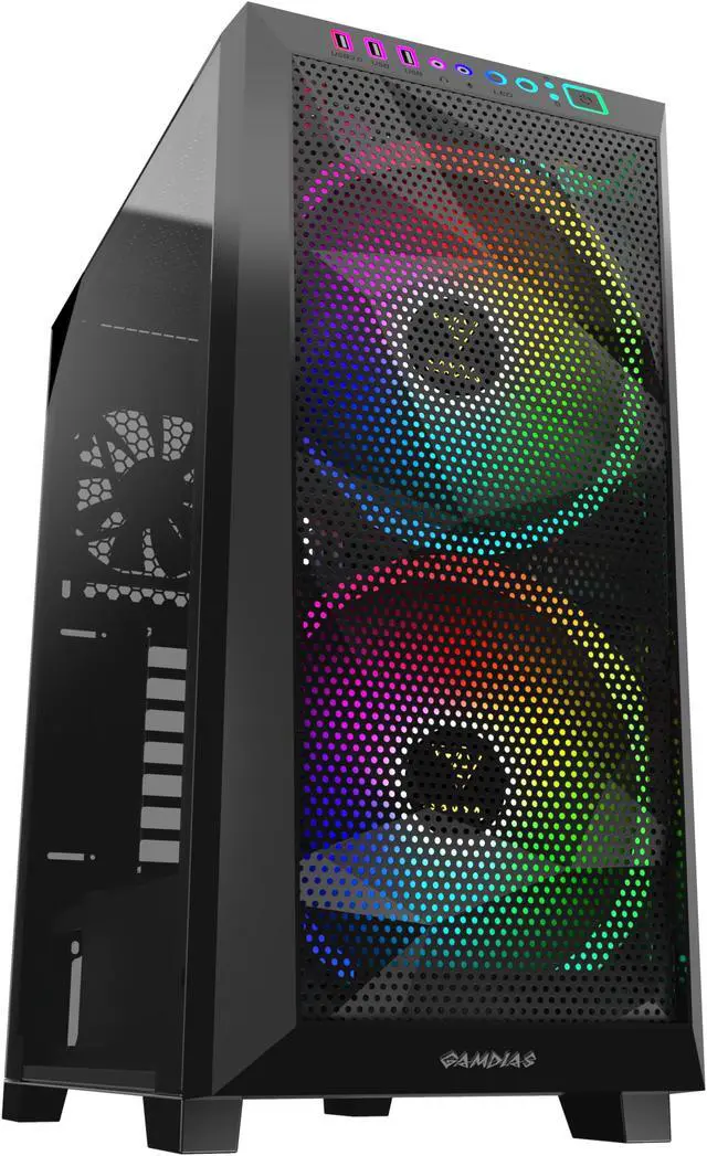 Alt view image 4 of 7 - Gamdias APOLLO M1 Elite, mesh, 2x 200mm ARGB fans 5v 3pin sync, tempered glass