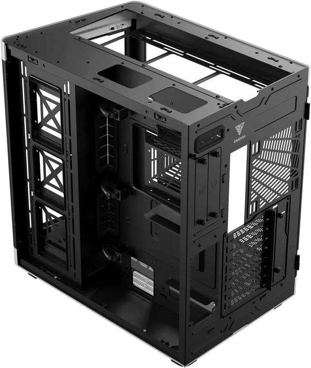 Alt view image 3 of 7 - Gamdias NESO P1 White with black interior, ATX Dual Chamber, Panoramic Tempered Glass ATX, Trapezoid Shaped
