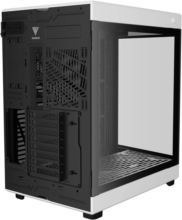 Alt view image 7 of 7 - Gamdias NESO P1 White with black interior, ATX Dual Chamber, Panoramic Tempered Glass ATX, Trapezoid Shaped