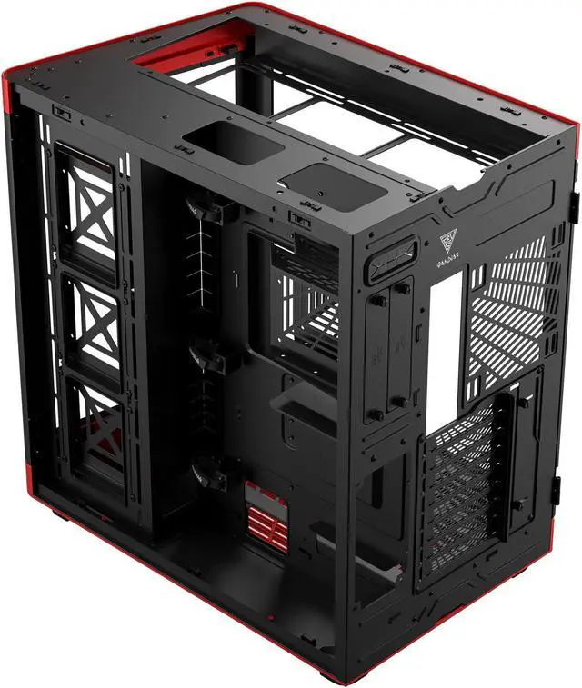 Alt view image 3 of 7 - Gamdias NESO P1 Red with Black interior, ATX Dual Chamber, Panoramic Tempered Glass, Trapezoid Shaped