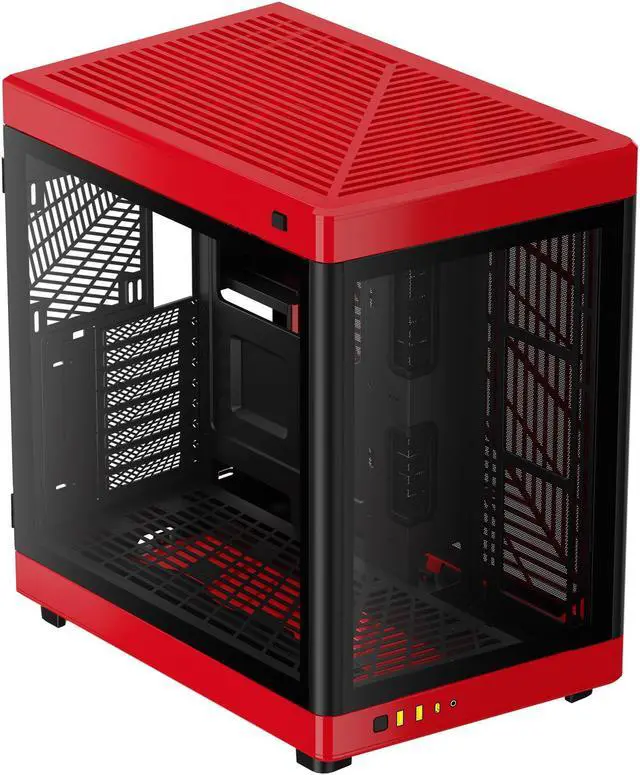 Alt view image 4 of 7 - Gamdias NESO P1 Red with Black interior, ATX Dual Chamber, Panoramic Tempered Glass, Trapezoid Shaped