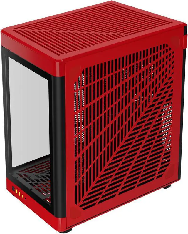 Alt view image 6 of 7 - Gamdias NESO P1 Red with Black interior, ATX Dual Chamber, Panoramic Tempered Glass, Trapezoid Shaped