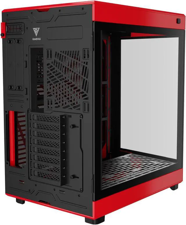 Alt view image 7 of 7 - Gamdias NESO P1 Red with Black interior, ATX Dual Chamber, Panoramic Tempered Glass, Trapezoid Shaped