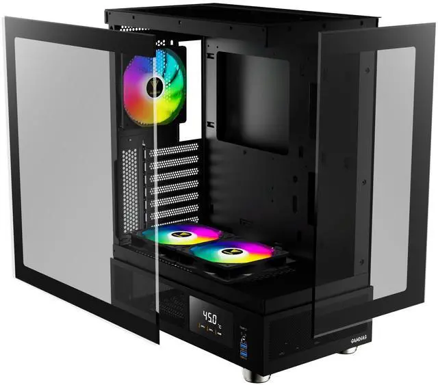Alt view image 2 of 7 - Gamdias ATLAS E1, CPU GPU temp screen, tank with mesh air flow, 3x ARGB 120mm fans, RGB 5v 3pin sync, tempered glass, ATX, MATX, ITX