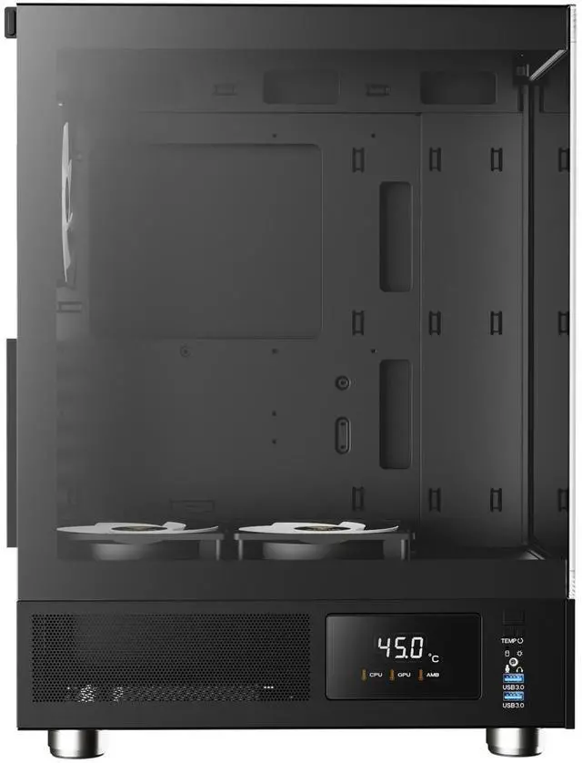 Alt view image 4 of 7 - Gamdias ATLAS E1, CPU GPU temp screen, tank with mesh air flow, 3x ARGB 120mm fans, RGB 5v 3pin sync, tempered glass, ATX, MATX, ITX