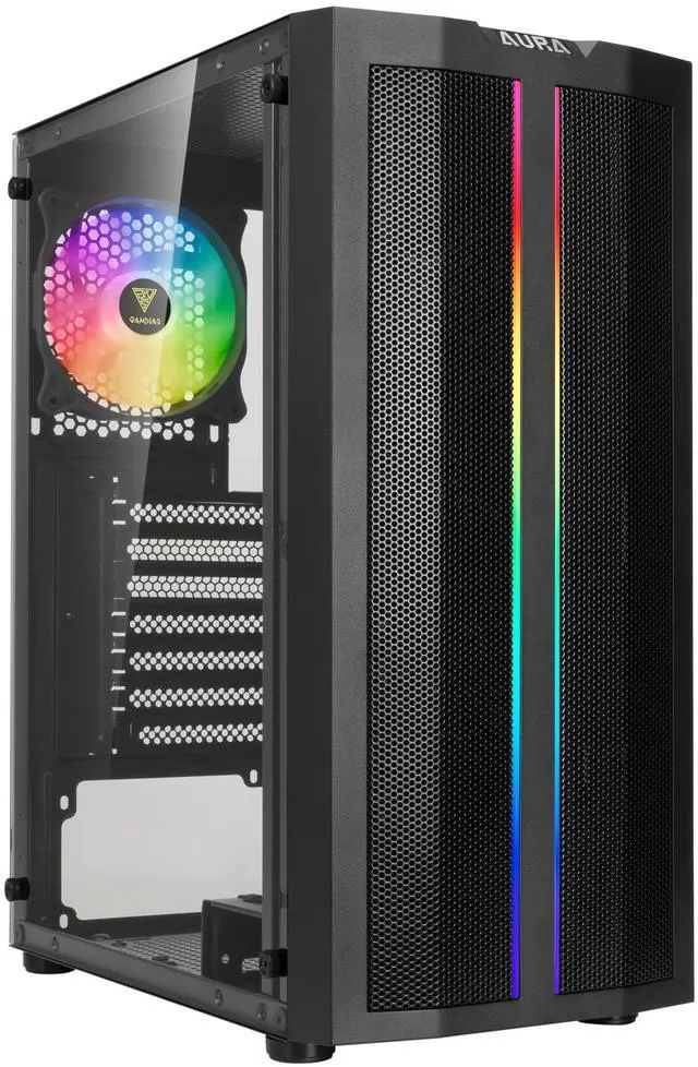 Main image of Gamdias AURA GC3, mesh high air flow, front ARGB strip and rear ARGB 120mm fans sync 5v 3pin, tempered glass side-panel, ATX.