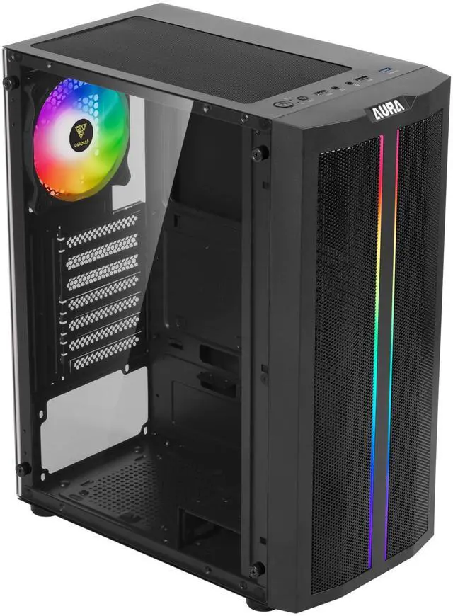 Alt view image 2 of 7 - Gamdias AURA GC3, mesh high air flow, front ARGB strip and rear ARGB 120mm fans sync 5v 3pin, tempered glass side-panel, ATX.