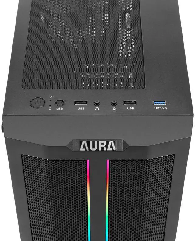 Alt view image 7 of 7 - Gamdias AURA GC3, mesh high air flow, front ARGB strip and rear ARGB 120mm fans sync 5v 3pin, tempered glass side-panel, ATX.