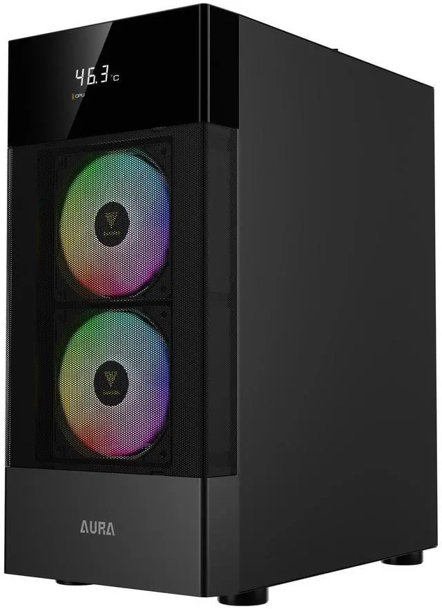 Alt view image 2 of 7 - Gamdias AURA GC5, CPU GPU temp display, mesh high air flow, 2 front and 1 rear static RGB 120mm fans, tempered glass side-panel, USB 3.0, ATX.