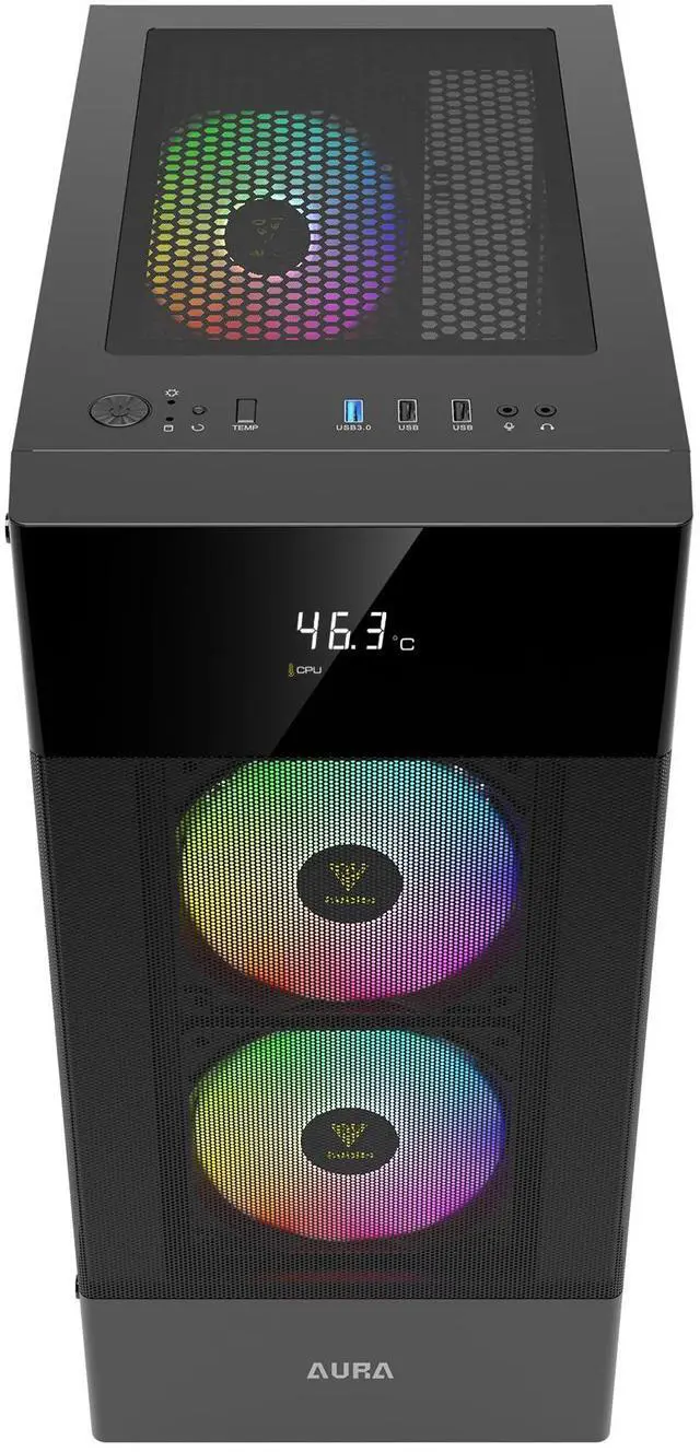 Alt view image 3 of 7 - Gamdias AURA GC5, CPU GPU temp display, mesh high air flow, 2 front and 1 rear static RGB 120mm fans, tempered glass side-panel, USB 3.0, ATX.