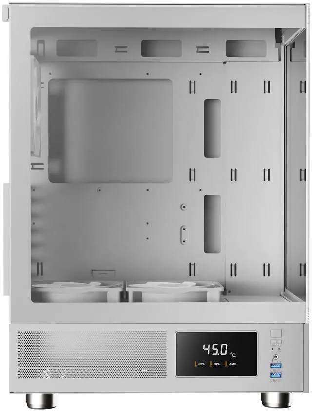 Alt view image 2 of 5 - Gamdias ATLAS E1 WHITE, CPU GPU temp screen, tank with mesh air flow, 3x ARGB 120mm fans, RGB 5v 3pin sync, tempered glass, ATX, MATX, ITX