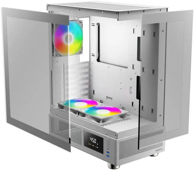 Alt view image 5 of 5 - Gamdias ATLAS E1 WHITE, CPU GPU temp screen, tank with mesh air flow, 3x ARGB 120mm fans, RGB 5v 3pin sync, tempered glass, ATX, MATX, ITX