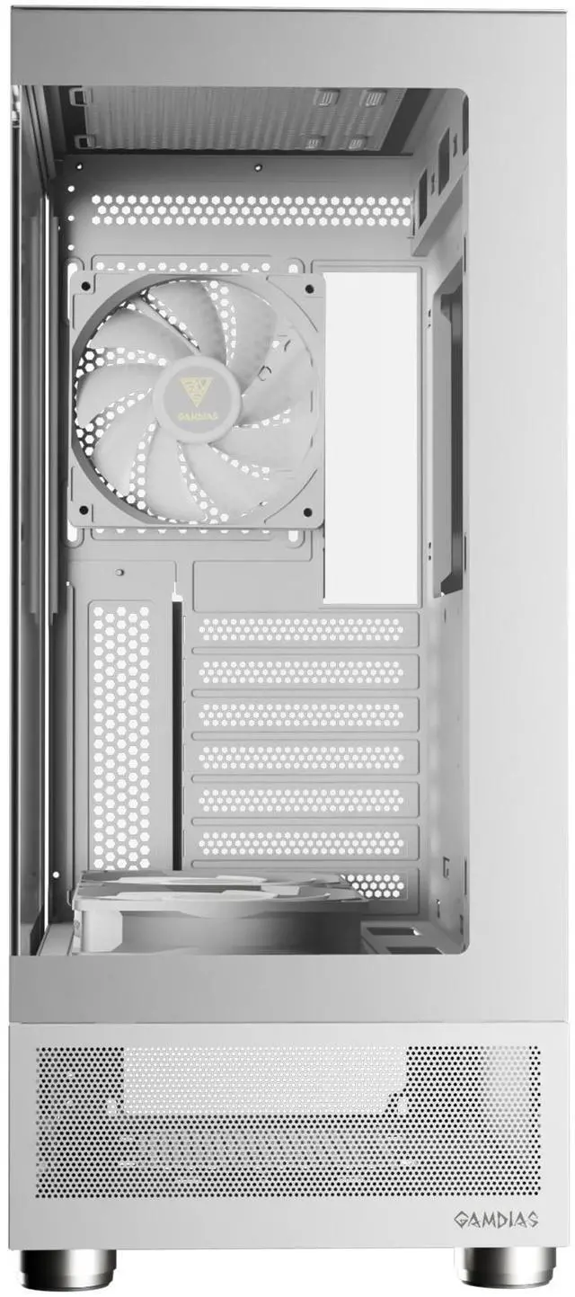 Alt view image 4 of 5 - Gamdias ATLAS E1 WHITE, CPU GPU temp screen, tank with mesh air flow, 3x ARGB 120mm fans, RGB 5v 3pin sync, tempered glass, ATX, MATX, ITX