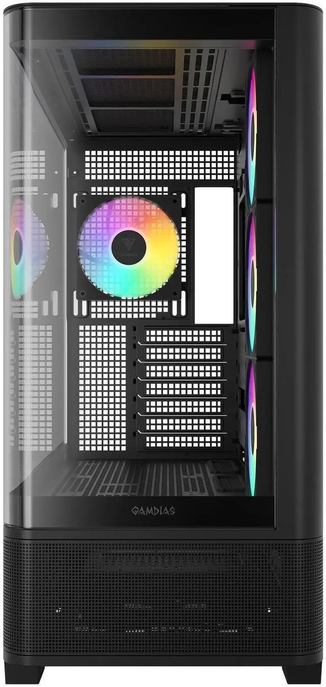 Alt view image 3 of 7 - Gamdias ATLAS P2 CG, CPU GPU temp screen, curved tank style with mesh air flow, 4x ARGB 120mm fans, RGB 5v 3pin sync, 1 piece curved tempered glass, ATX, MATX, ITX.