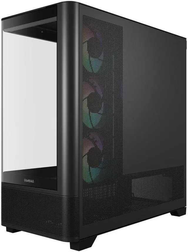 Alt view image 6 of 7 - Gamdias ATLAS P2 CG, CPU GPU temp screen, curved tank style with mesh air flow, 4x ARGB 120mm fans, RGB 5v 3pin sync, 1 piece curved tempered glass, ATX, MATX, ITX.