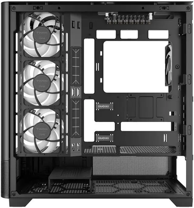 Alt view image 5 of 7 - Gamdias ATLAS P2 CG, CPU GPU temp screen, curved tank style with mesh air flow, 4x ARGB 120mm fans, RGB 5v 3pin sync, 1 piece curved tempered glass, ATX, MATX, ITX.