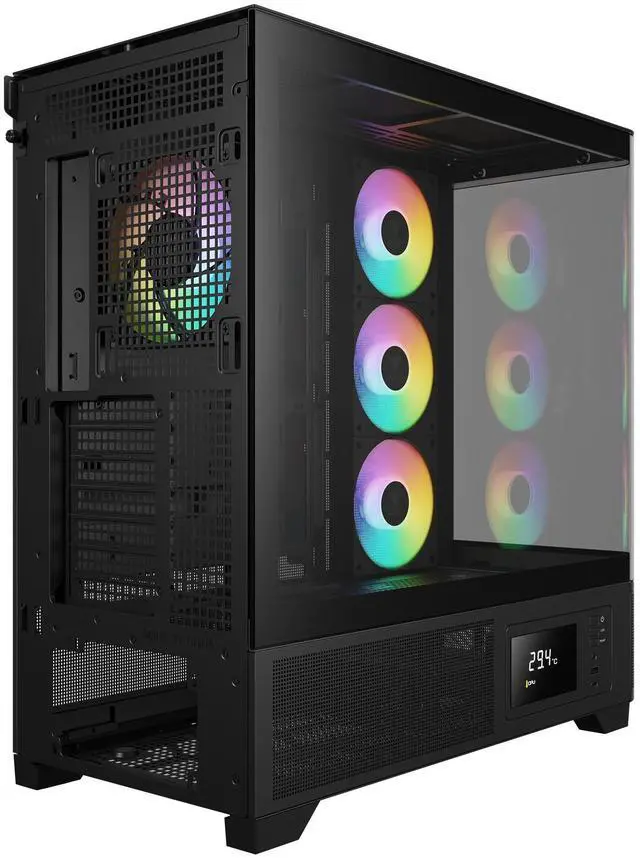 Alt view image 7 of 7 - Gamdias ATLAS P2 CG, CPU GPU temp screen, curved tank style with mesh air flow, 4x ARGB 120mm fans, RGB 5v 3pin sync, 1 piece curved tempered glass, ATX, MATX, ITX.