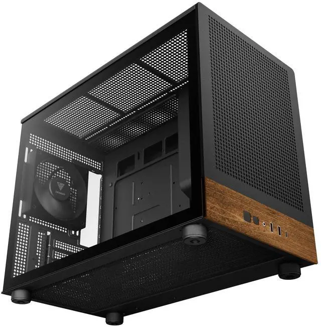 Alt view image 6 of 7 - Gamdias ATHENA M4M WOOD mini ITX, mATX, micro mesh small form factor PC case, includes 3 PWM fans (Airflow up to 57.56 CFM), fits: 395mm GPU, ATX PSU, and 360mm radiators.