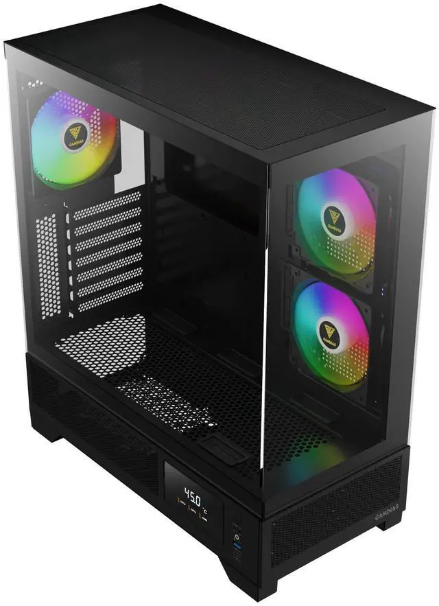 Alt view image 9 of 14 - Gamdias ATLAS M1 CPU/GPU Temperature Display, ATX Tempered Glass PC Case, Built-in 3X 120mm ARGB PWM Fans, fits: GPU 410mm, and 360mm AIO/Radiator