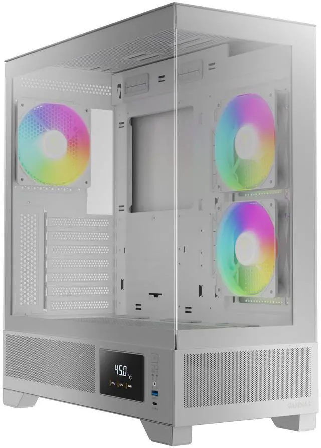 Main image of Gamdias ATLAS M1 White CPU/GPU Temperature Display, ATX Tempered Glass PC Case, Built-in 3X 120mm ARGB PWM Fans, fits: GPU 410mm, and 360mm AIO/Radiator