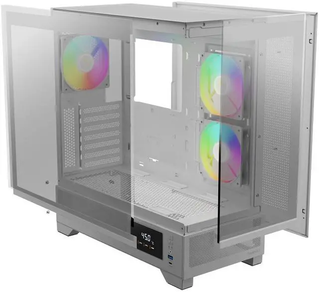 Alt view image 3 of 7 - Gamdias ATLAS M1 White CPU/GPU Temperature Display, ATX Tempered Glass PC Case, Built-in 3X 120mm ARGB PWM Fans, fits: GPU 410mm, and 360mm AIO/Radiator