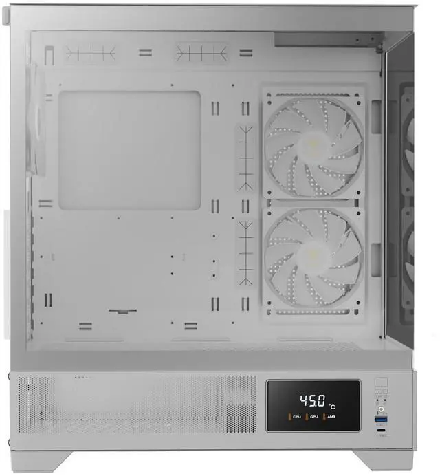 Alt view image 4 of 7 - Gamdias ATLAS M1 White CPU/GPU Temperature Display, ATX Tempered Glass PC Case, Built-in 3X 120mm ARGB PWM Fans, fits: GPU 410mm, and 360mm AIO/Radiator