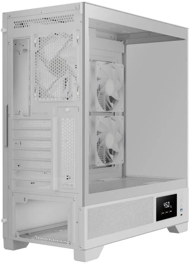 Alt view image 7 of 7 - Gamdias ATLAS M1 White CPU/GPU Temperature Display, ATX Tempered Glass PC Case, Built-in 3X 120mm ARGB PWM Fans, fits: GPU 410mm, and 360mm AIO/Radiator