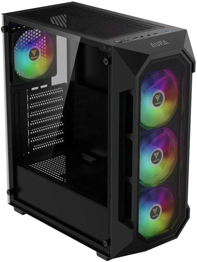 Alt view image 2 of 7 - Gamdias AURA GC1 ELITE ARGB, ATX PC case, Tempered Glass Side Panel, 4 ARGB Fans, Fits: GPU 340mm, and 360mm AIO/Radiator.