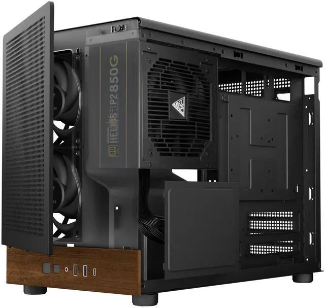 Alt view image 3 of 7 - Gamdias ATHENA M4M WOOD, with ATX 3.1 850W 80+ GOLD PSU 5yr warranty, mini ITX, mATX, micro mesh small form factor PC case, 3 PWM fans (Airflow up to 57.56 CFM), fits: 395mm GPU and 360mm radiators.