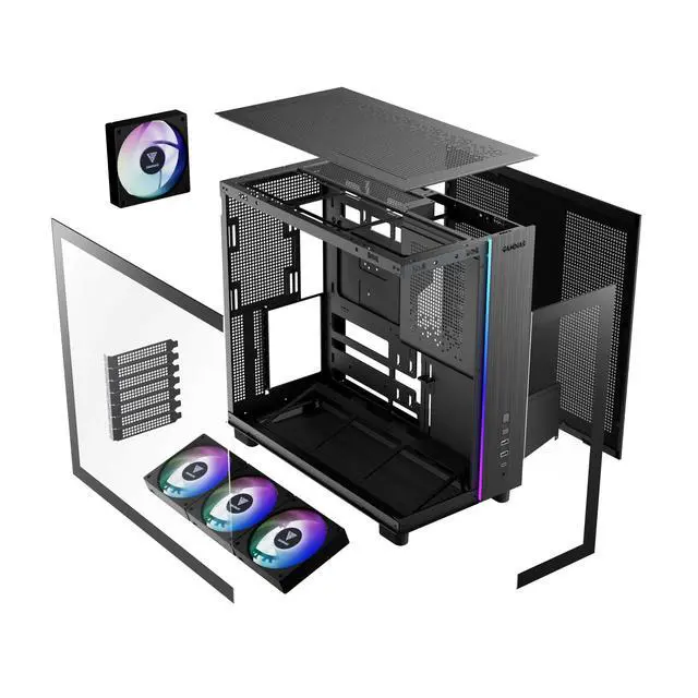 Alt view image 7 of 7 - Gamdias ATLAS M4, ATX pc case with 850W GOLD power supply, 4x120mm PWM ARGB fans, adjustable angle lower fan mount, Front-Mounted PSU Design